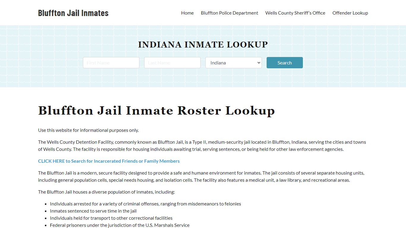 Bluffton Jail Inmate Roster, Wells County, IN, Offender Search